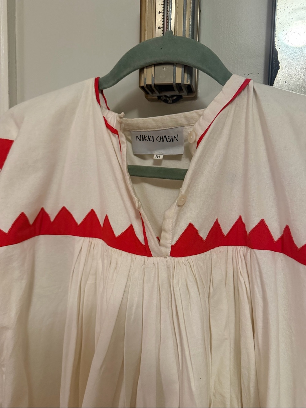 White Cotton Midi Dress with Red Zigzag Trim - Women - Picture 5 of 11
